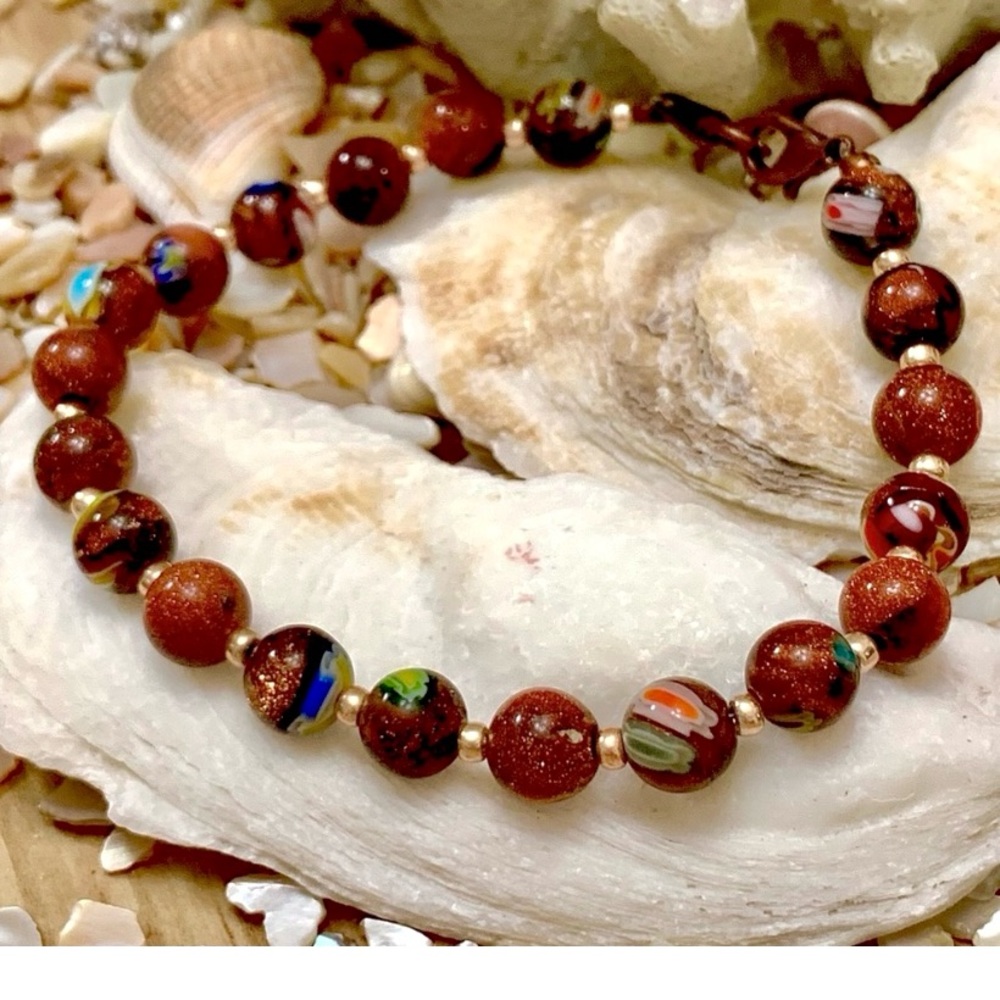 Sandstone & Layered Glass Beaded Bracelet